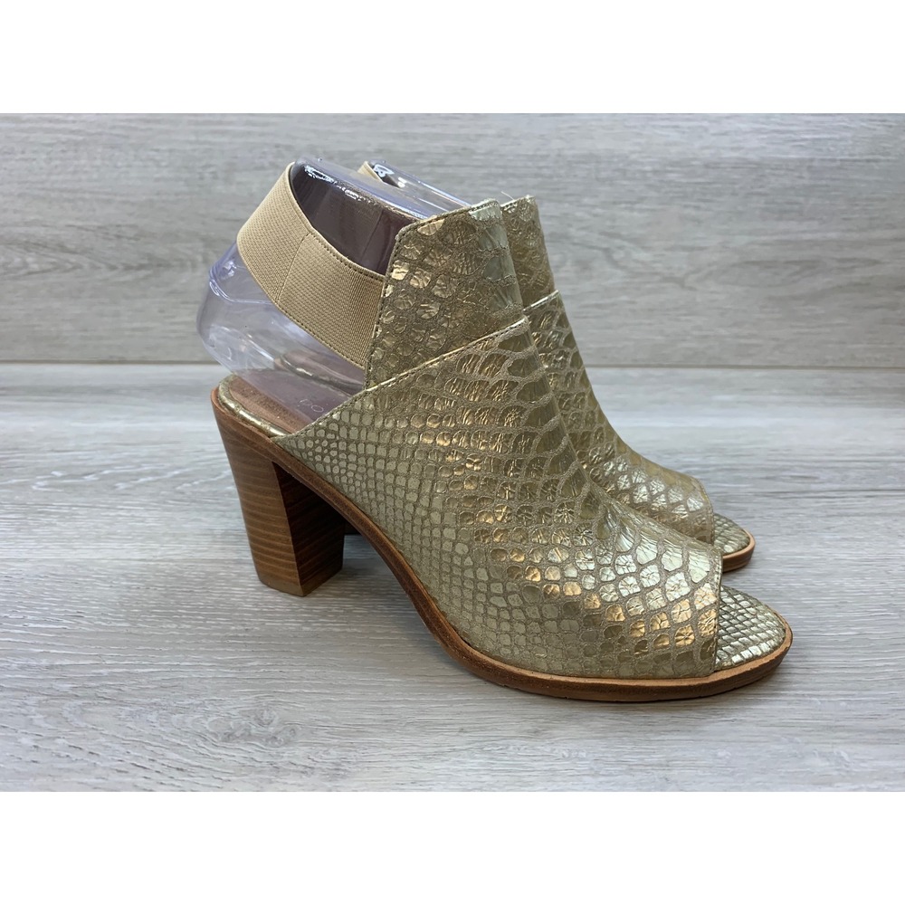 Donald J Pliner Khloe Gold Snake Women's Leather Peep Toe Slingback Booties 6.5